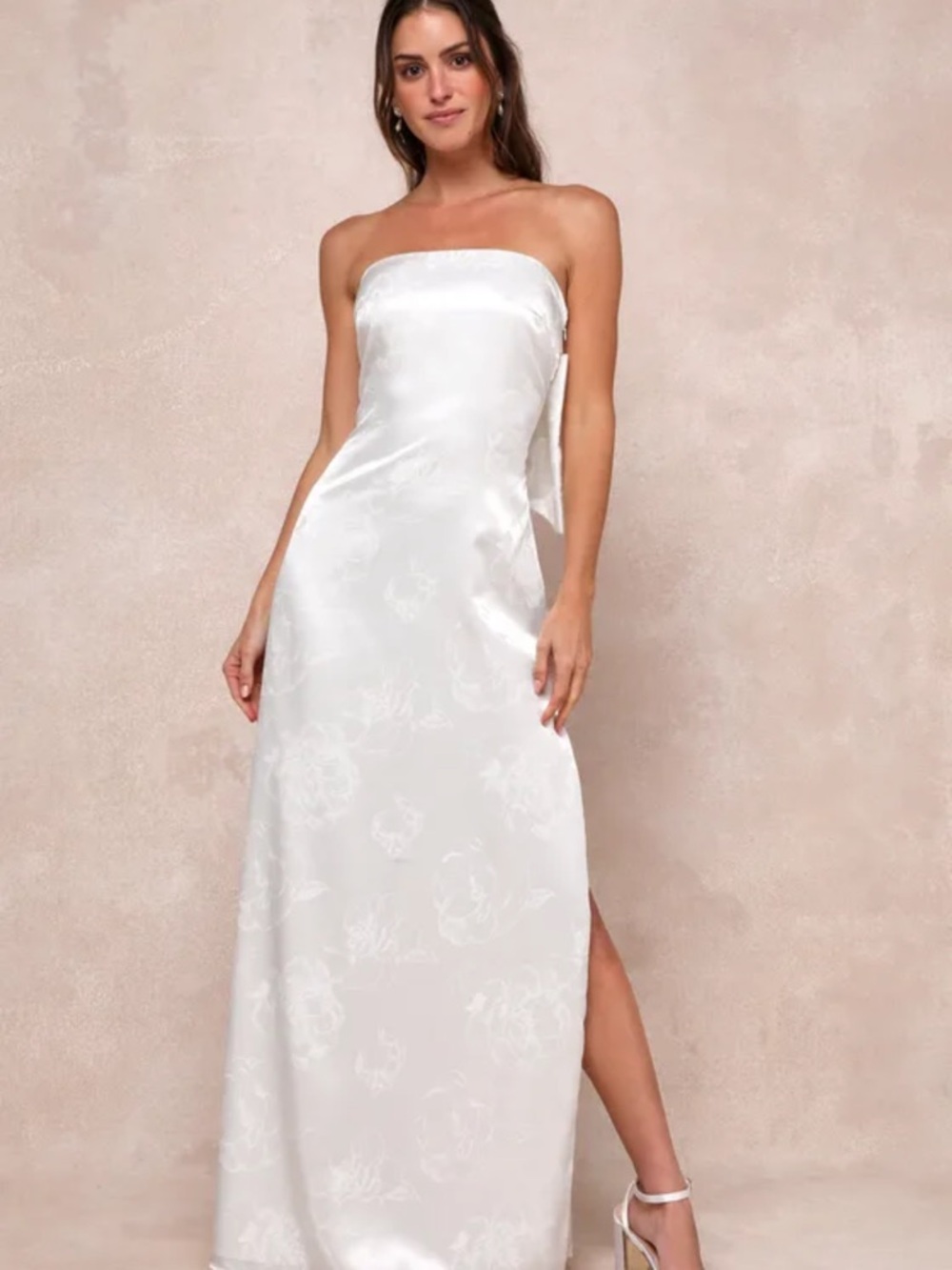 Lulu's White Strapless Satin Jacquard Wedding Dress